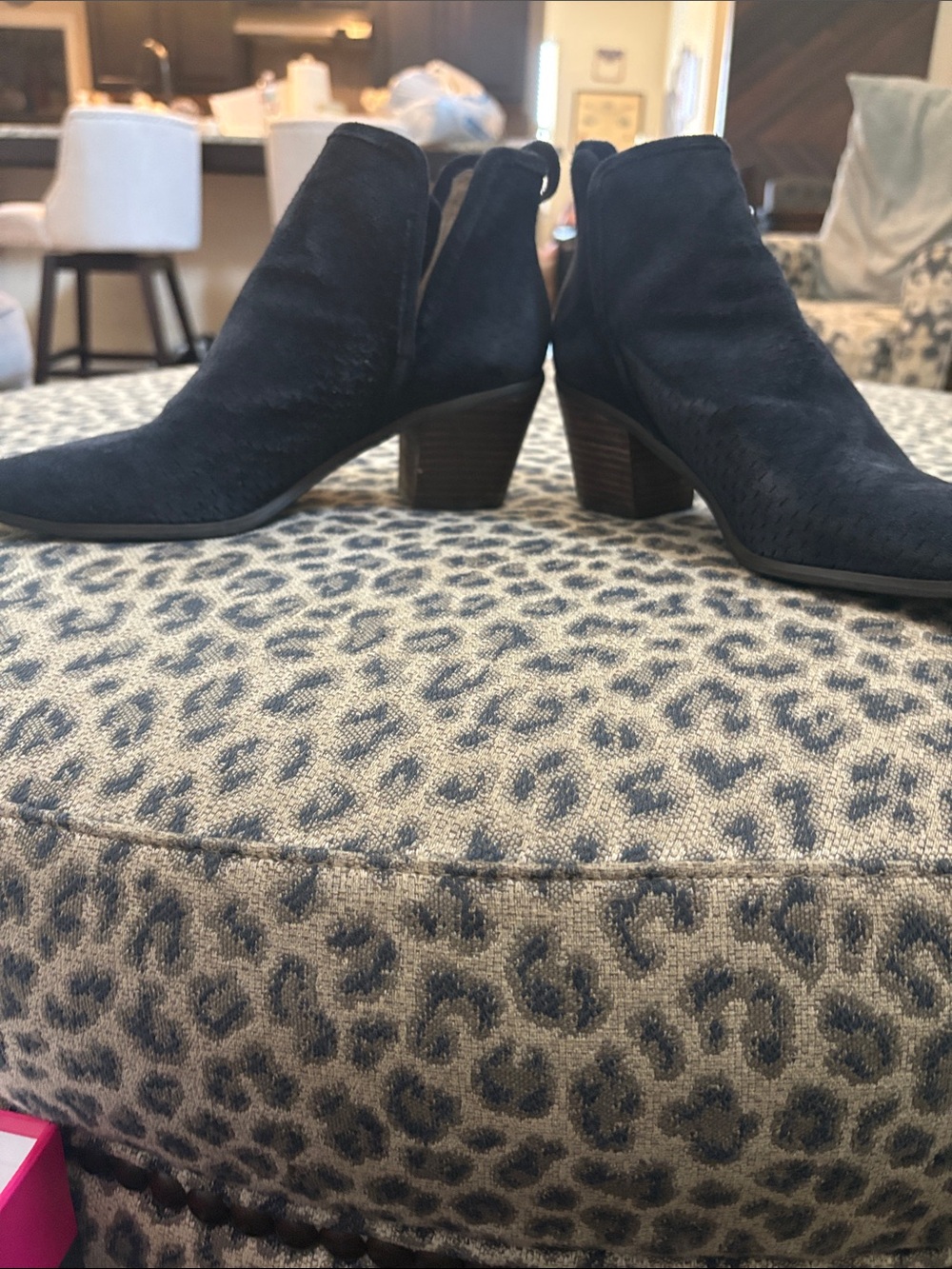 Lucky Brand Navy Suede Ankle Booties with Block Heel